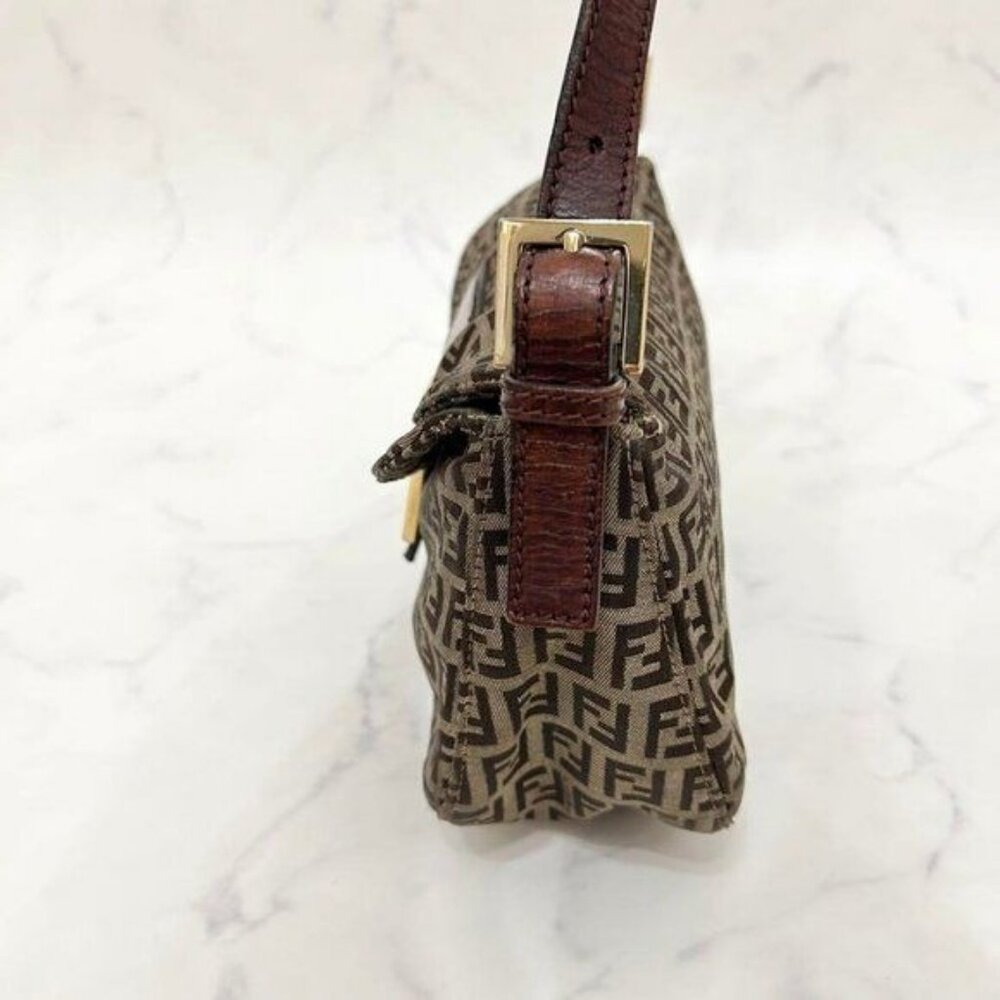 Authentic FENDI Mamma Zucca Zucchino Bucket Baguette Tan Gold Flap Bag Purse - Picture 7 of 15
